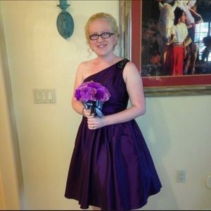 Davids Bridal Short One Shoulder Taffeta Dress With Beading at Shoulder Size 8